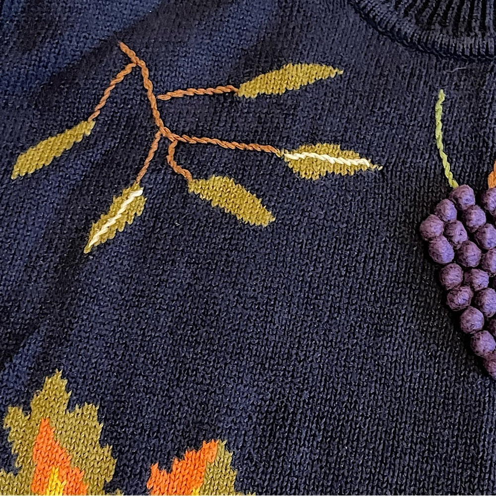 Hasting & Smith Vintage Intarsia Sweater Fall Leaves Grapes Cotton Ramie Size M - Picture 8 of 15